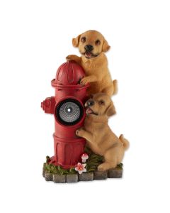 DOGS AND FIRE HYDRANT SOLAR STATUE