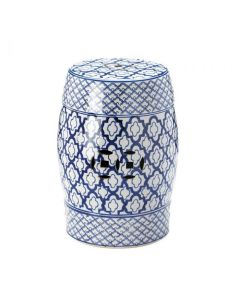 BLUE AND WHITE CERAMIC DECORATIVE STOOL